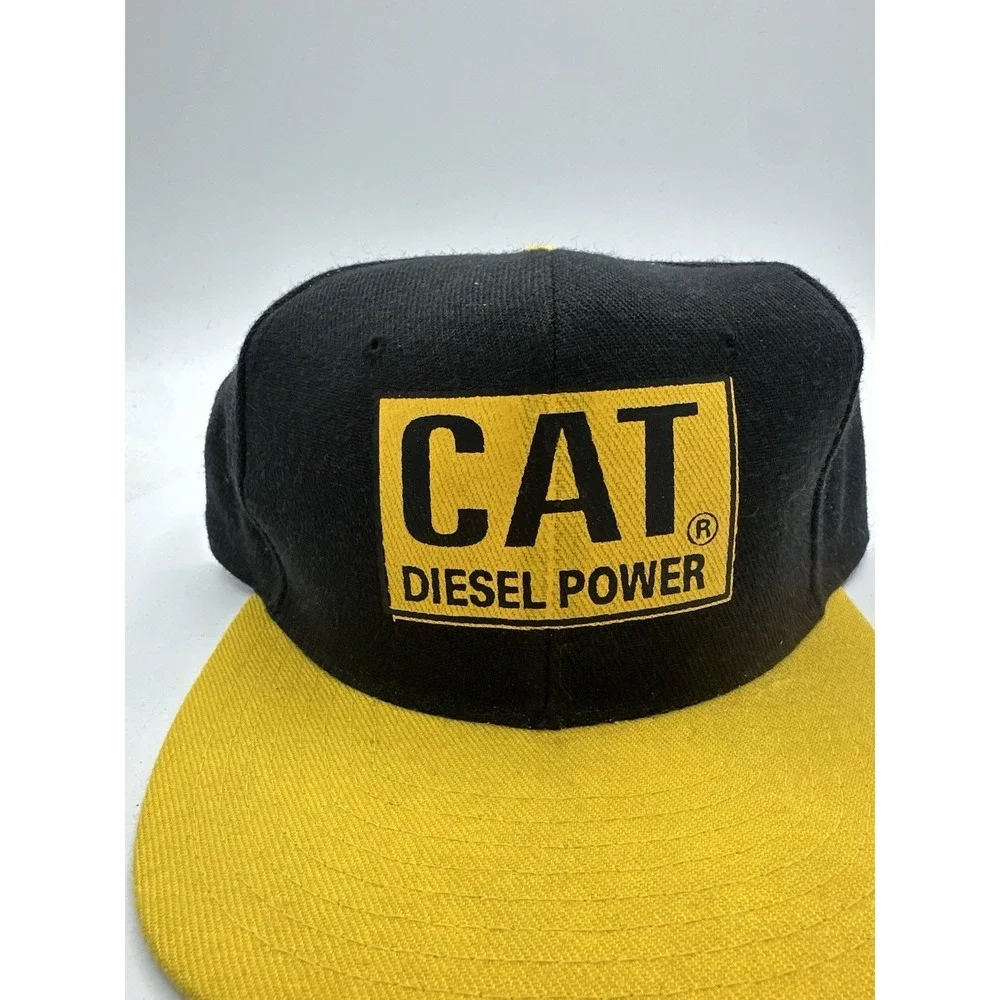 VTG Caterpillar CAT Patch Snapback Hat Black Workwear Trucker Construction 90s